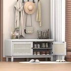 Banc de rangement d'entrée bohème Whisen, banc à chaussures en bois, banc rembourré avec portes doubles