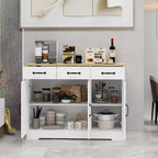 MAYEERTY Buffet de ferme blanc, buffet de rangement 3 tiroirs 3 portes pour salle à manger