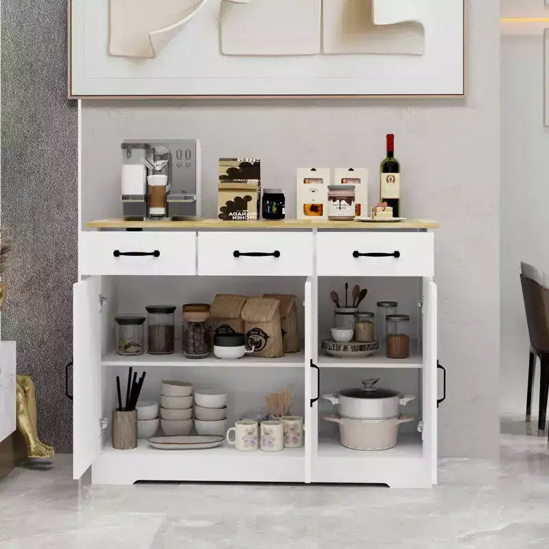 MAYEERTY Buffet de ferme blanc, buffet de rangement 3 tiroirs 3 portes pour salle à manger