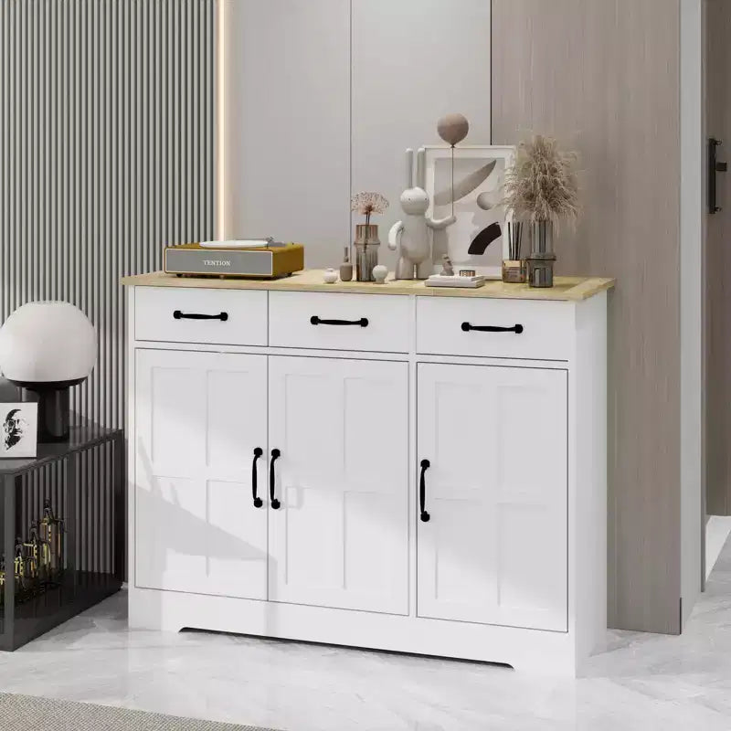 MAYEERTY Buffet de ferme blanc, buffet de rangement 3 tiroirs 3 portes pour salle à manger
