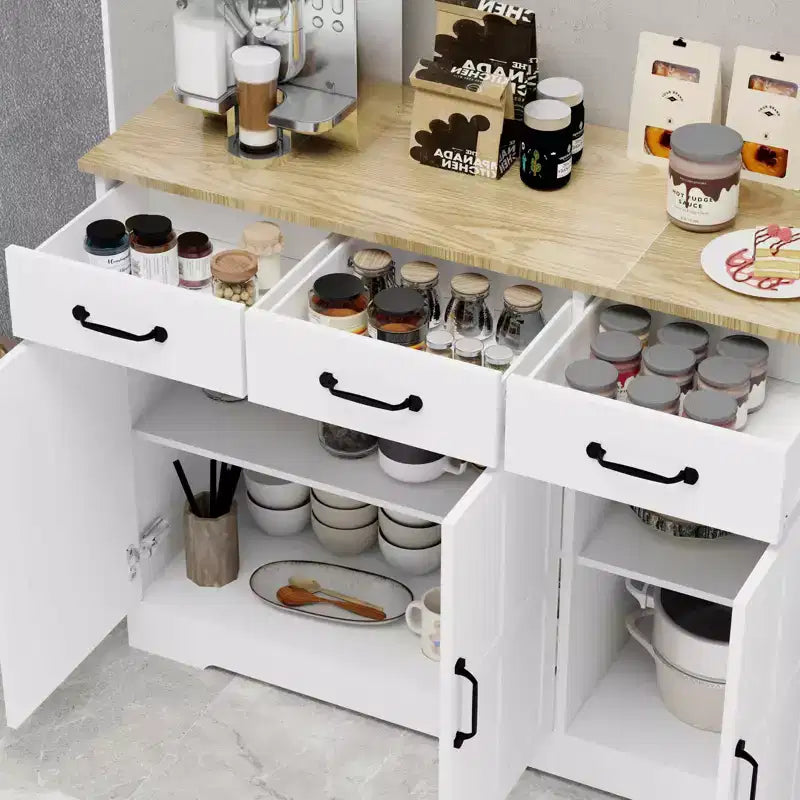 MAYEERTY Buffet de ferme blanc, buffet de rangement 3 tiroirs 3 portes pour salle à manger