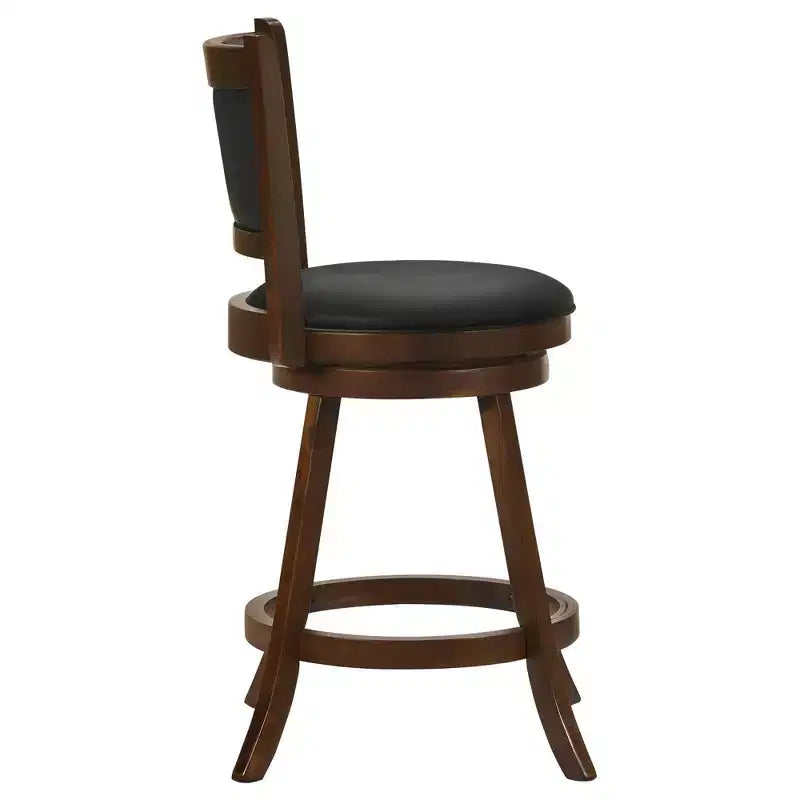 Okak — Ensemble de 2 tabourets de bar pivotants, tabourets de comptoir modernes avec revêtement marron châtaigne et base en métal noir, sièges polyvalents pour la cuisine