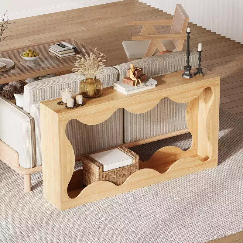 Console table festonnée de ferme 63" pour entrée, table de canapé étroite en bois derrière le canapé avec rangement, meubles rustiques pour salons et appartements