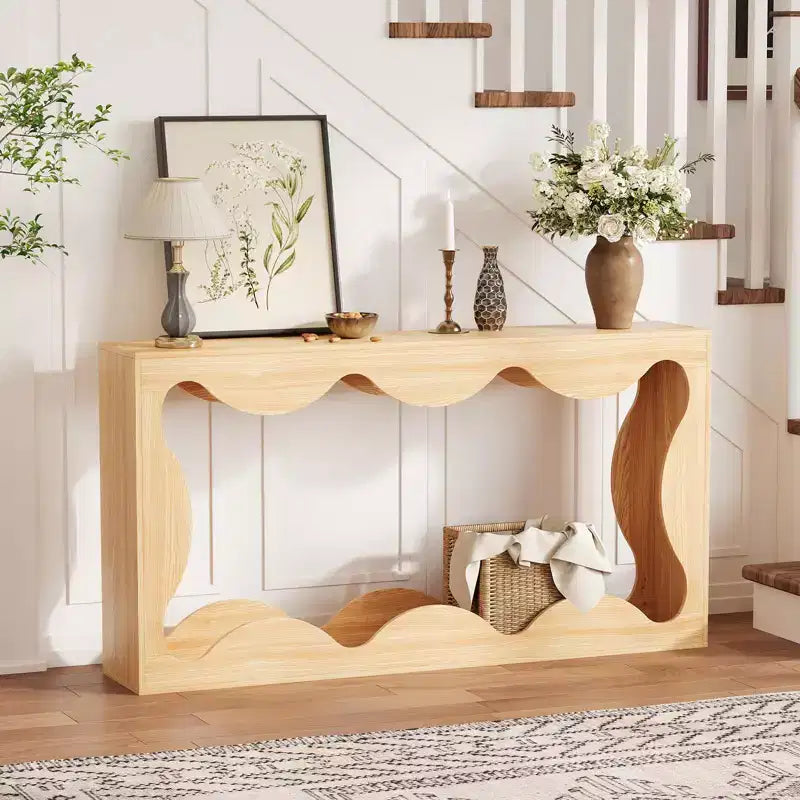 Console table festonnée de ferme 63" pour entrée, table de canapé étroite en bois derrière le canapé avec rangement, meubles rustiques pour salons et appartements