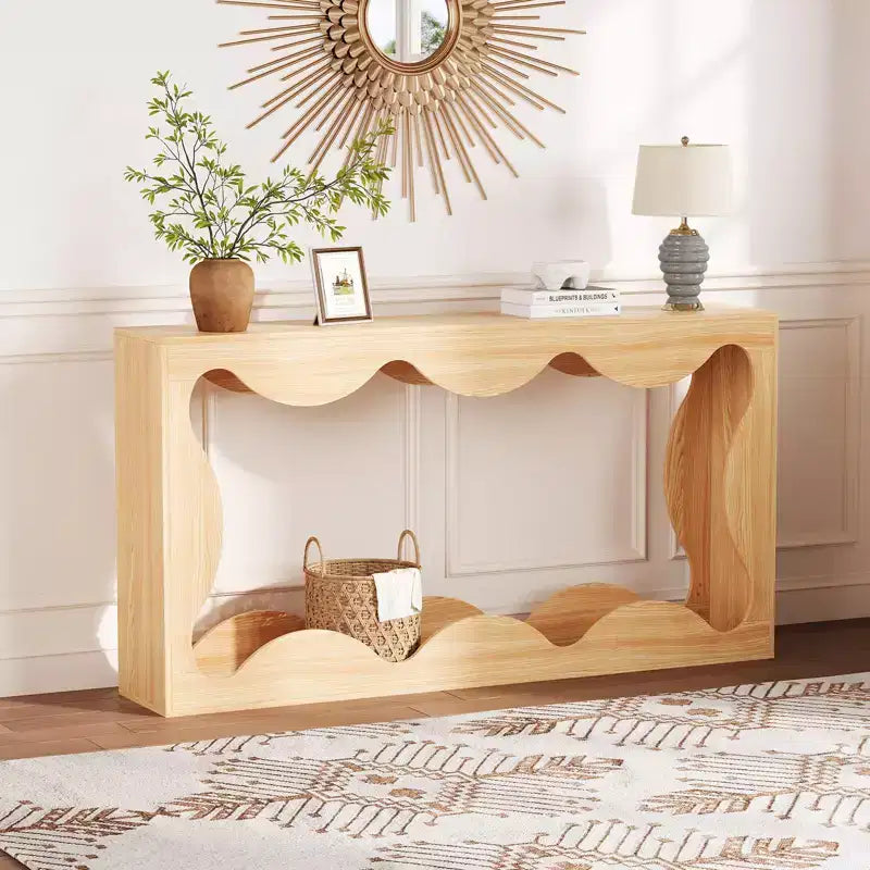 Console table festonnée de ferme 63" pour entrée, table de canapé étroite en bois derrière le canapé avec rangement, meubles rustiques pour salons et appartements