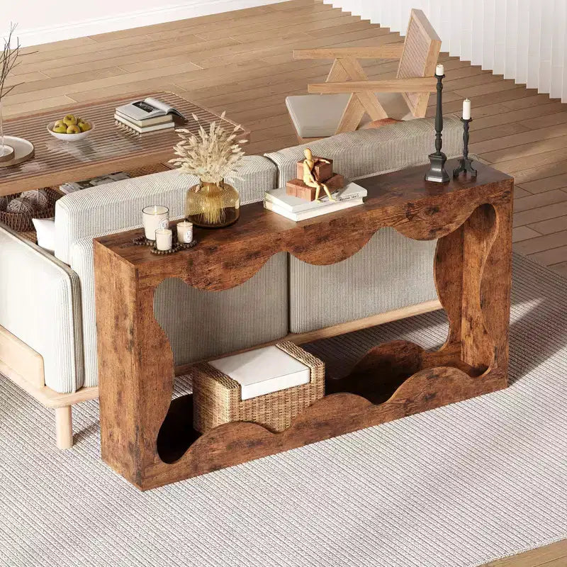 Console table festonnée de ferme 63" pour entrée, table de canapé étroite en bois derrière le canapé avec rangement, meubles rustiques pour salons et appartements