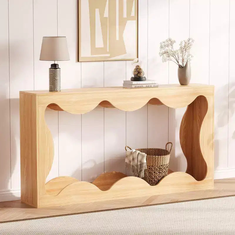 Console table festonnée de ferme 63" pour entrée, table de canapé étroite en bois derrière le canapé avec rangement, meubles rustiques pour salons et appartements