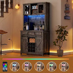 Meuble bar à café de 72 po avec porte coulissante de style grange, buffet de cuisine haut avec 3 tiroirs et porte-verres à vin, grand espace de rangement pour la maison