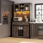 Meuble bar à café de 72 po avec porte coulissante de style grange, buffet de cuisine haut avec 3 tiroirs et porte-verres à vin, grand espace de rangement pour la maison