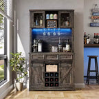 Meuble bar à café de 72 po avec porte coulissante de style grange, buffet de cuisine haut avec 3 tiroirs et porte-verres à vin, grand espace de rangement pour la maison