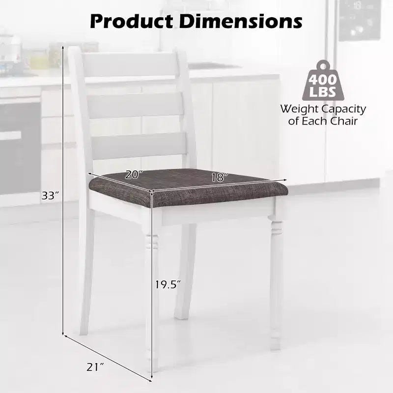 Lot de 2 chaises de salle à manger Costway en bois avec pieds en bois d'acacia, coussin rembourré et dossier échelle