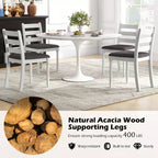 Lot de 2 chaises de salle à manger Costway en bois avec pieds en bois d'acacia, coussin rembourré et dossier échelle