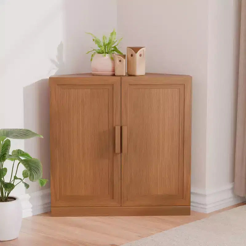MAYEERTY Armoire de rangement d'angle moderne en bois massif à double porte, rangement efficace pour le coin de la maison et le salon, beige