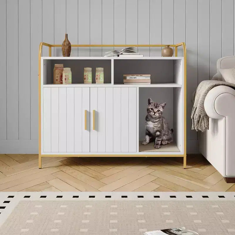 Meuble Cache-Litière, Enclos Cache-Litière – Maison de Toilette pour Chat avec Porte Coulissante en Bois, Anti-Chien, pour la Plupart des Bacs à Litière
