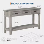 Table d'entrée, Console avec 3 tiroirs de rangement, Table de canapé en bois de ferme à 3 niveaux, Tables de couloir
