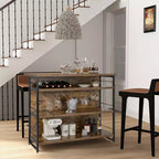 Table de bar îlot de cuisine industrielle Costway, étagère de rangement à 4 niveaux, porte-verres, noir/marron rustique