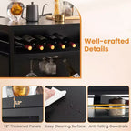 Table de bar îlot de cuisine industrielle Costway, étagère de rangement à 4 niveaux, porte-verres, noir/marron rustique