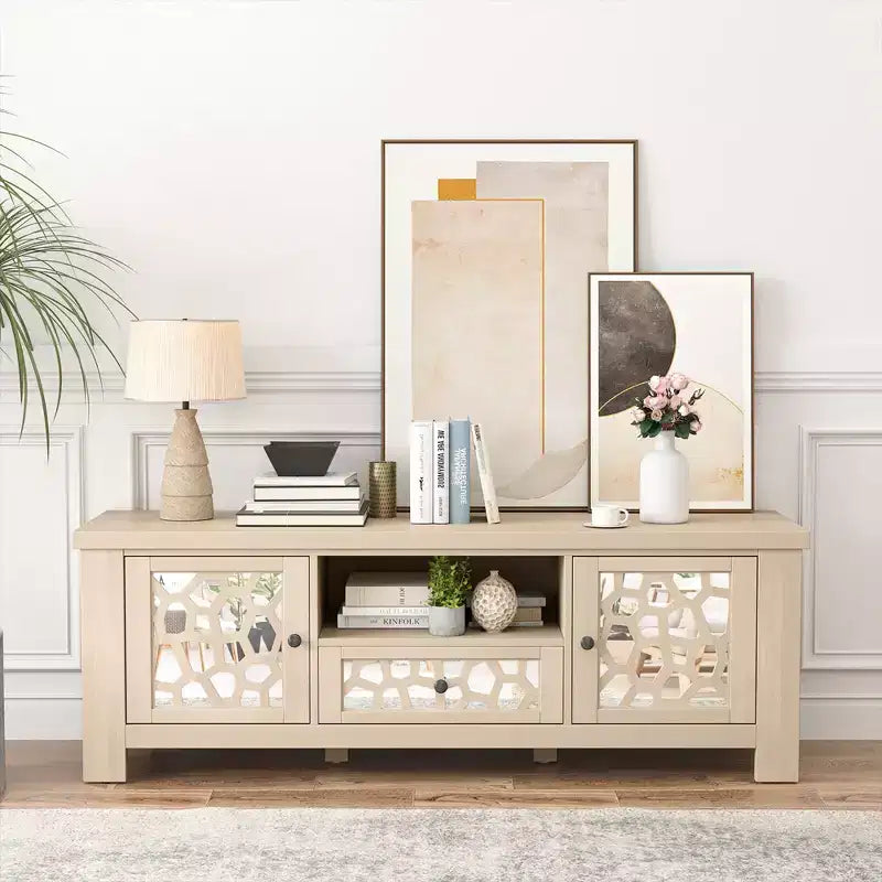 Meuble TV Costway 55 de style rétro avec portes miroir et tiroir
