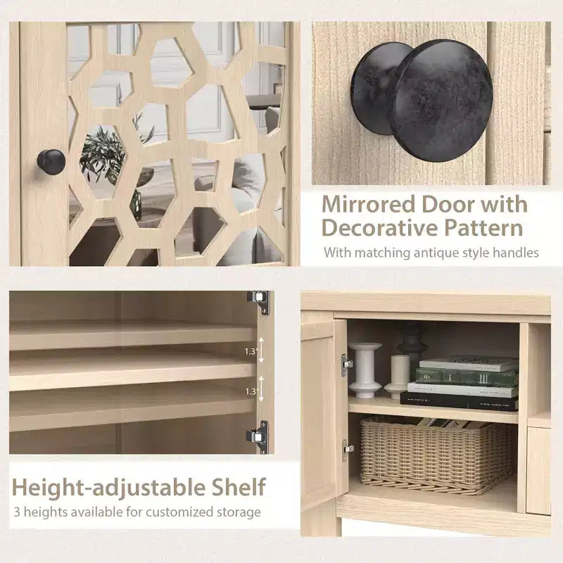 Meuble TV Costway 55 de style rétro avec portes miroir et tiroir