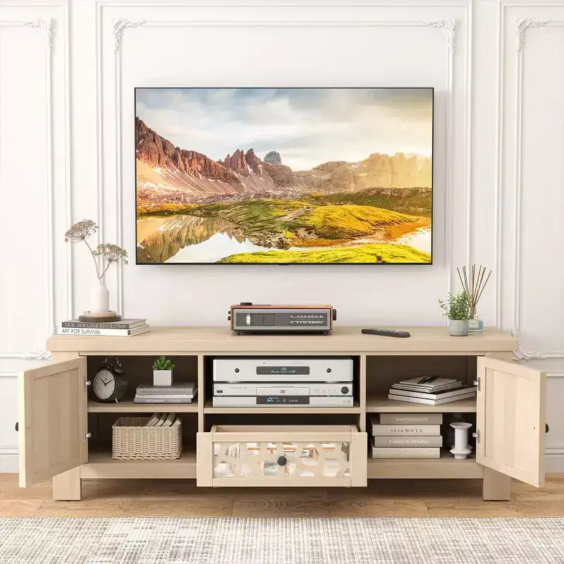 Meuble TV Costway 55 de style rétro avec portes miroir et tiroir