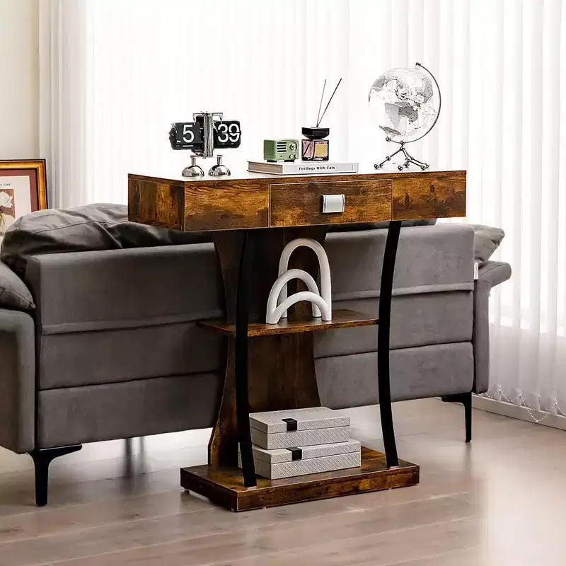 Console de canapé Costway avec tiroir et étagères à 2 niveaux pour entrée de salon