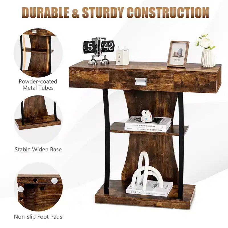 Console de canapé Costway avec tiroir et étagères à 2 niveaux pour entrée de salon
