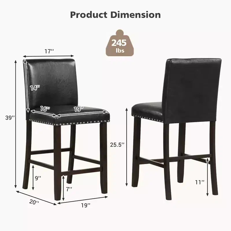 Costway Lot de 2 tabourets de bar en cuir PVC Chaises hauteur comptoir pour îlot de cuisine Noir