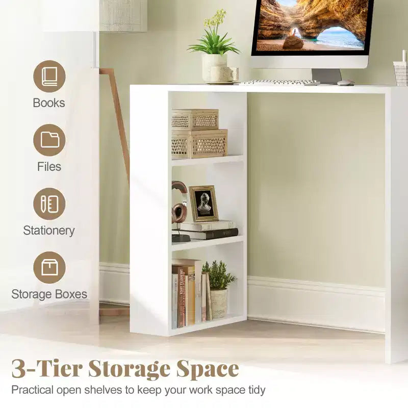 Bureau d'écriture compact Costway 36" avec 3 étagères ouvertes, autoportant, kit anti-basculement