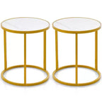 Costway Table d'appoint ronde 2 pièces avec plateau en marbre 19,5x19,5 Table d'appoint avec cadre en métal doré Or