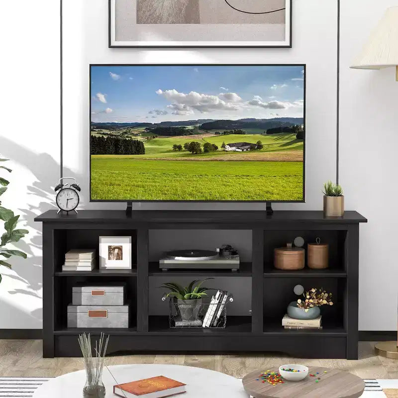 Meuble TV Costway 58" avec 3 étagères réglables pour TV 65", Noir