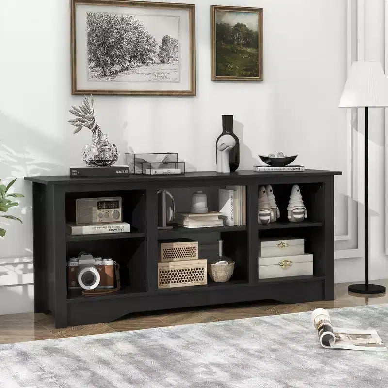 Meuble TV Costway 58" avec 3 étagères réglables pour TV 65", Noir