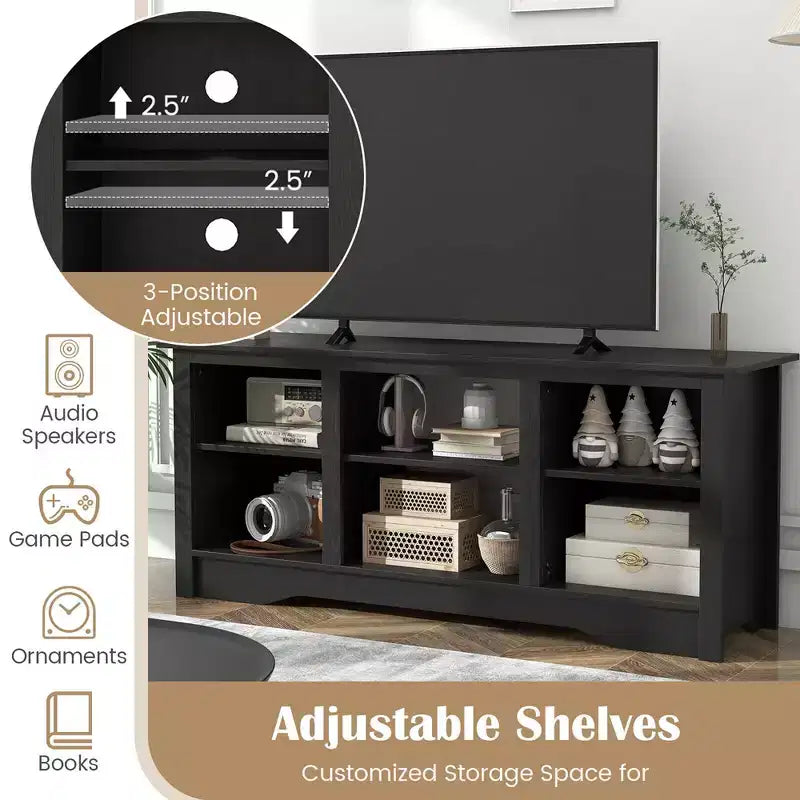 Meuble TV Costway 58" avec 3 étagères réglables pour TV 65", Noir