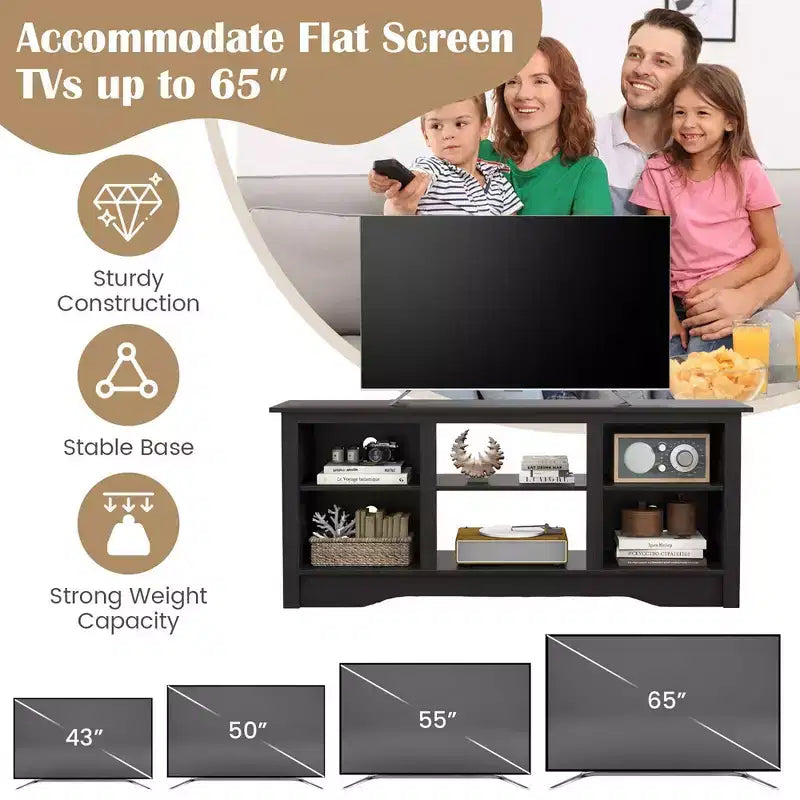 Meuble TV Costway 58" avec 3 étagères réglables pour TV 65", Noir