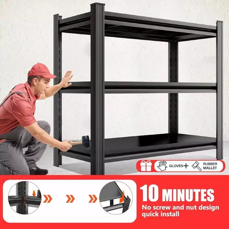 Clihome Étagère de rangement en métal à 3 niveaux, unité de rayonnage en métal robuste de 544 kg, étagères réglables pour l'organisation de garage, cuisine, garde-manger