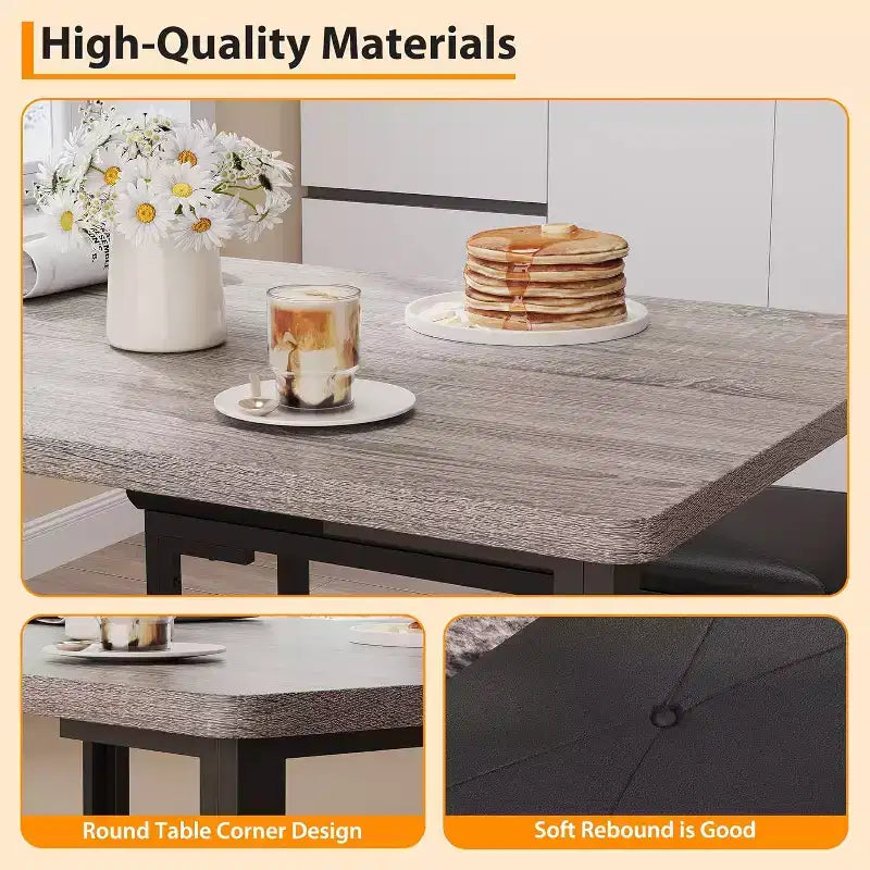 Ensemble table à manger pour 4, table de cuisine 3 pièces avec 2 bancs rembourrés, dînette peu encombrante pour salle à manger, appartement, petit espace