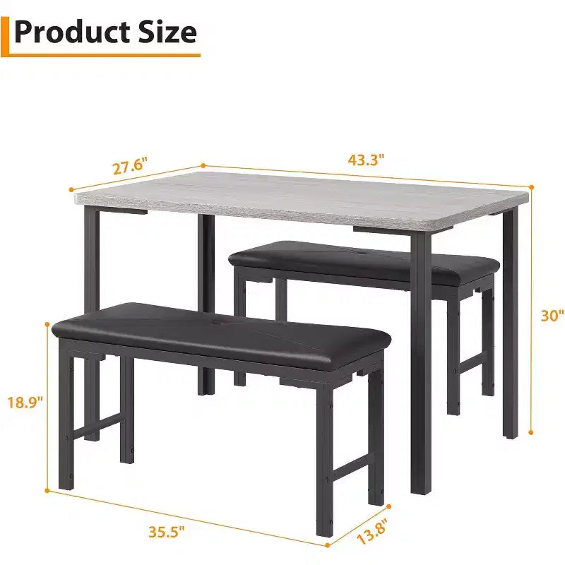 Ensemble table à manger pour 4, table de cuisine 3 pièces avec 2 bancs rembourrés, dînette peu encombrante pour salle à manger, appartement, petit espace