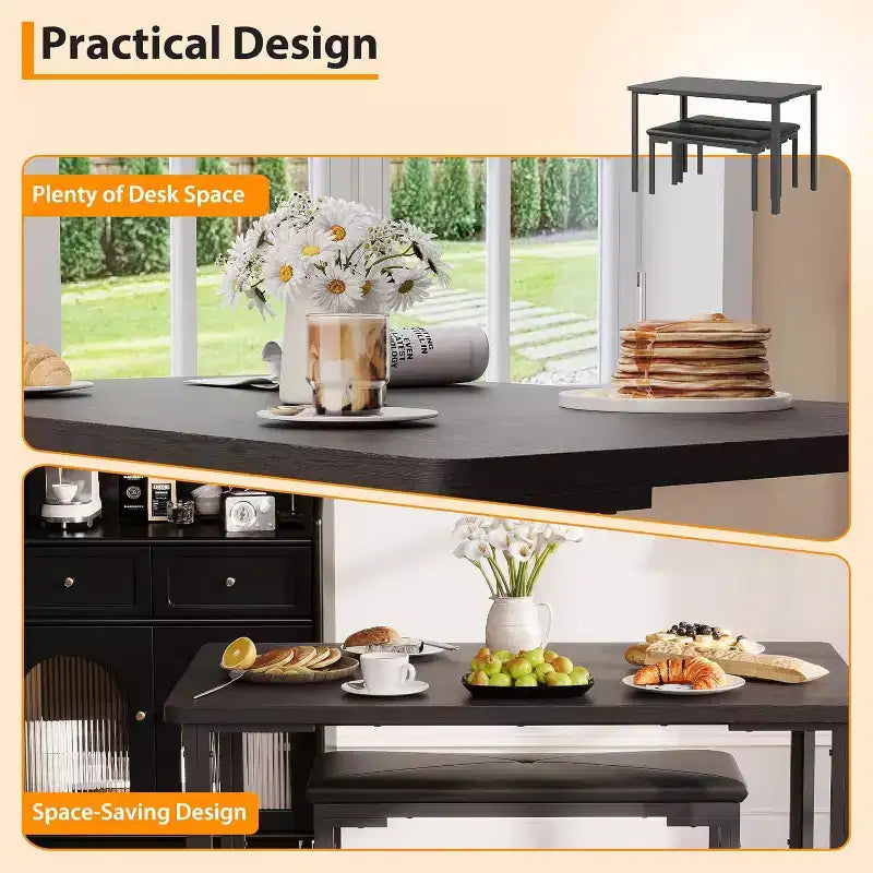 Ensemble table à manger pour 4, table de cuisine 3 pièces avec 2 bancs rembourrés, dînette peu encombrante pour salle à manger, appartement, petit espace