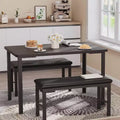 Dining Table Set for 4, 3-Piece Kitchen Table with 2 Upholstered Benches, Space-Saving Dinette for Dining Room, Apartment, Small Space