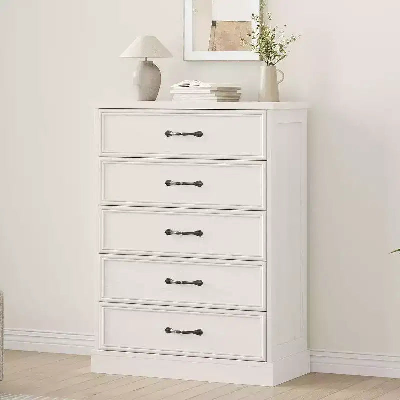 Commode de Ferme à 5 Tiroirs, 108 cm de Haut avec Base Robuste pour Chambre, Salon et Chambre de Bébé