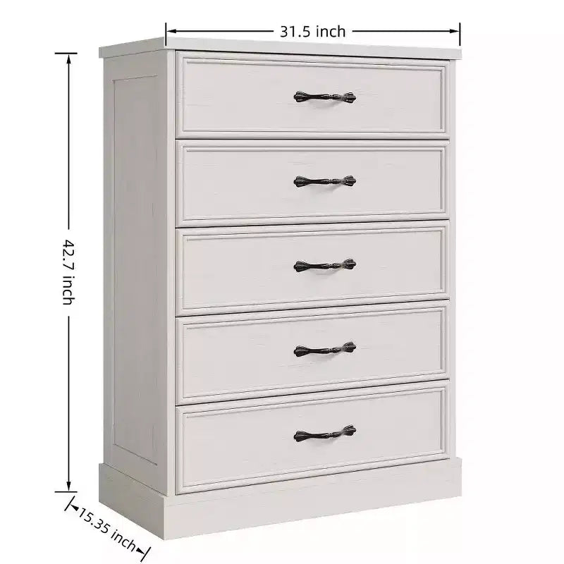 Commode de Ferme à 5 Tiroirs, 108 cm de Haut avec Base Robuste pour Chambre, Salon et Chambre de Bébé