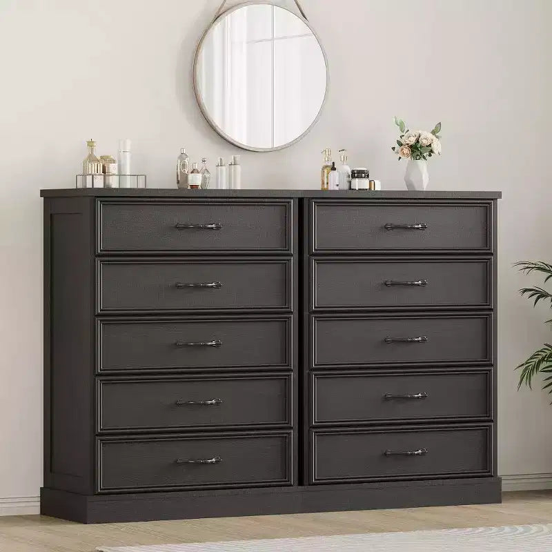 Commode de Ferme à 5 Tiroirs, 108 cm de Haut avec Base Robuste pour Chambre, Salon et Chambre de Bébé