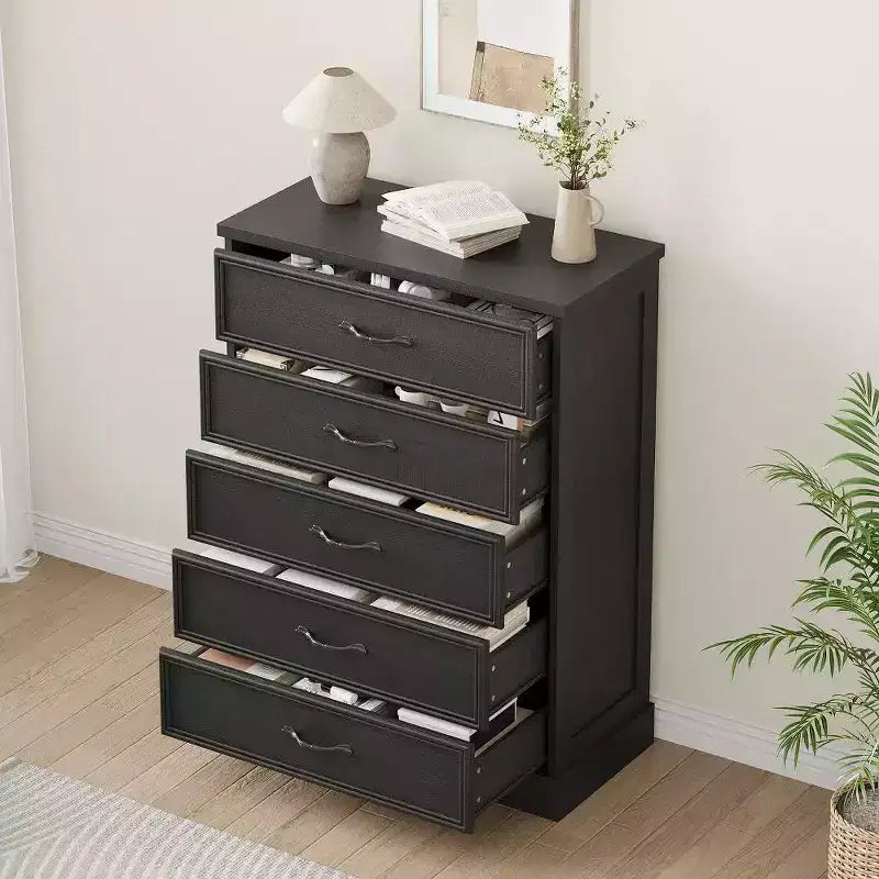 Commode de Ferme à 5 Tiroirs, 108 cm de Haut avec Base Robuste pour Chambre, Salon et Chambre de Bébé