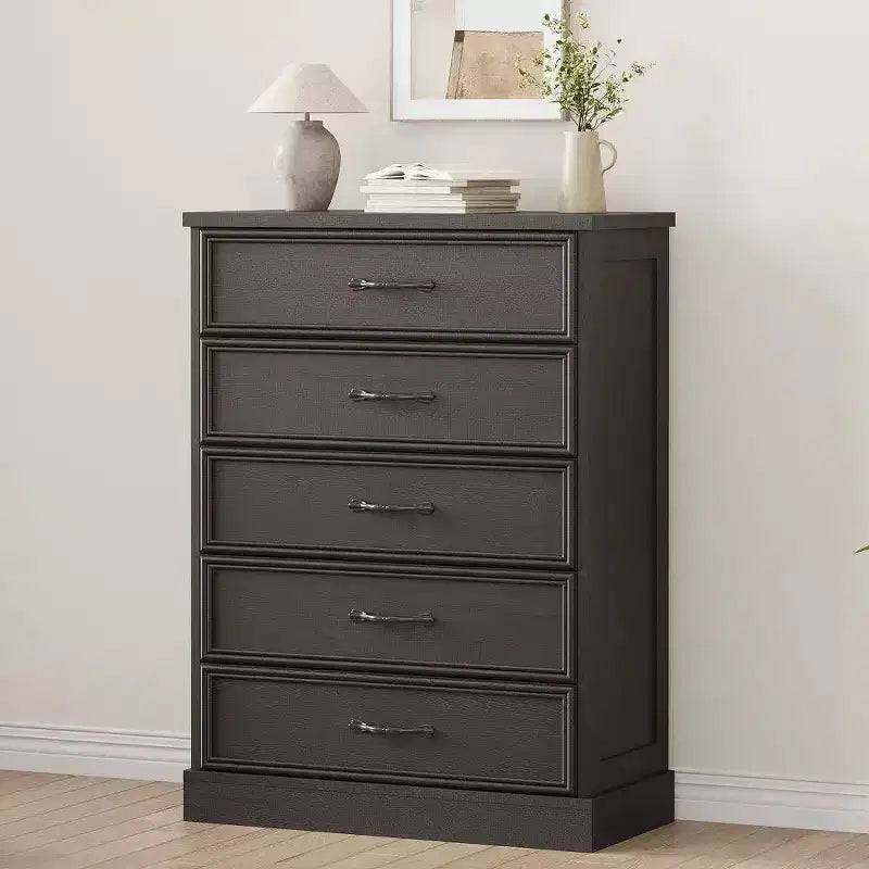 Commode de Ferme à 5 Tiroirs, 108 cm de Haut avec Base Robuste pour Chambre, Salon et Chambre de Bébé