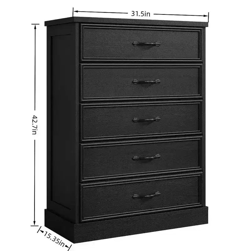 Commode de Ferme à 5 Tiroirs, 108 cm de Haut avec Base Robuste pour Chambre, Salon et Chambre de Bébé