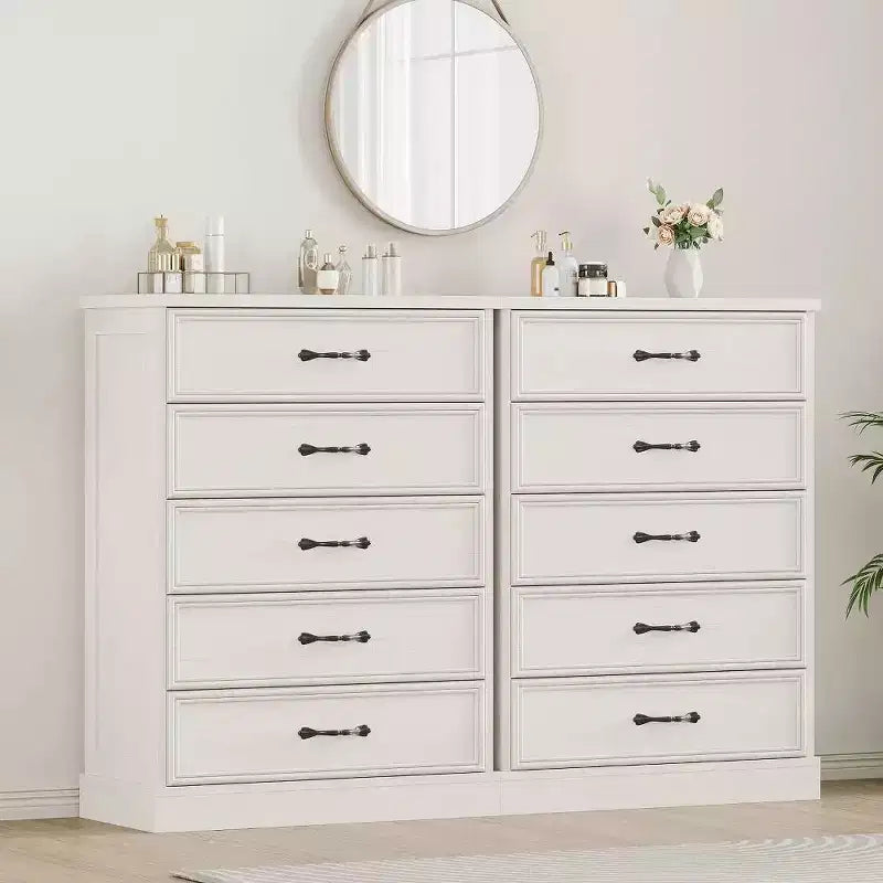 Commode de Ferme à 5 Tiroirs, 108 cm de Haut avec Base Robuste pour Chambre, Salon et Chambre de Bébé