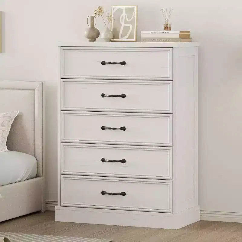 Commode de Ferme à 5 Tiroirs, 108 cm de Haut avec Base Robuste pour Chambre, Salon et Chambre de Bébé