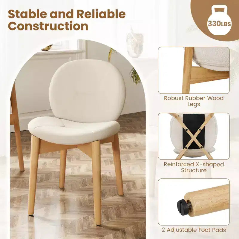 Costway Lot de 2 chaises de salle à manger en bois, rembourrées en tissu bouclé doux avec dossier incurvé