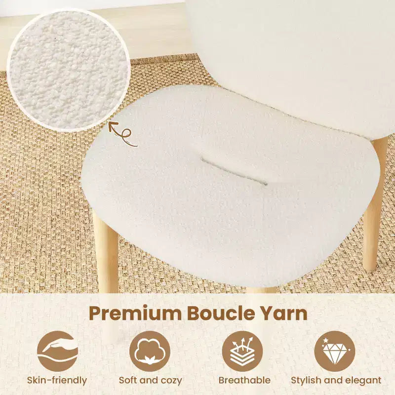 Costway Lot de 2 chaises de salle à manger en bois, rembourrées en tissu bouclé doux avec dossier incurvé