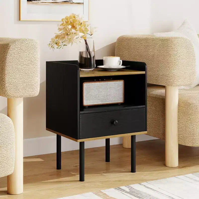 Costway Lot de 2 tables d'appoint 3 niveaux pour canapé avec étagère de rangement ouverte et pieds en métal pour salon