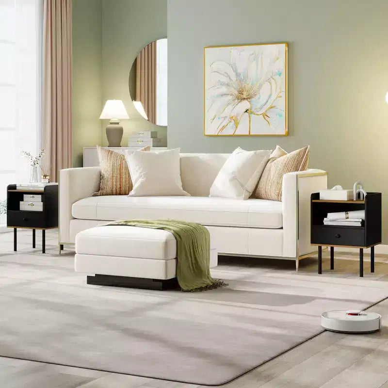 Costway Lot de 2 tables d'appoint 3 niveaux pour canapé avec étagère de rangement ouverte et pieds en métal pour salon